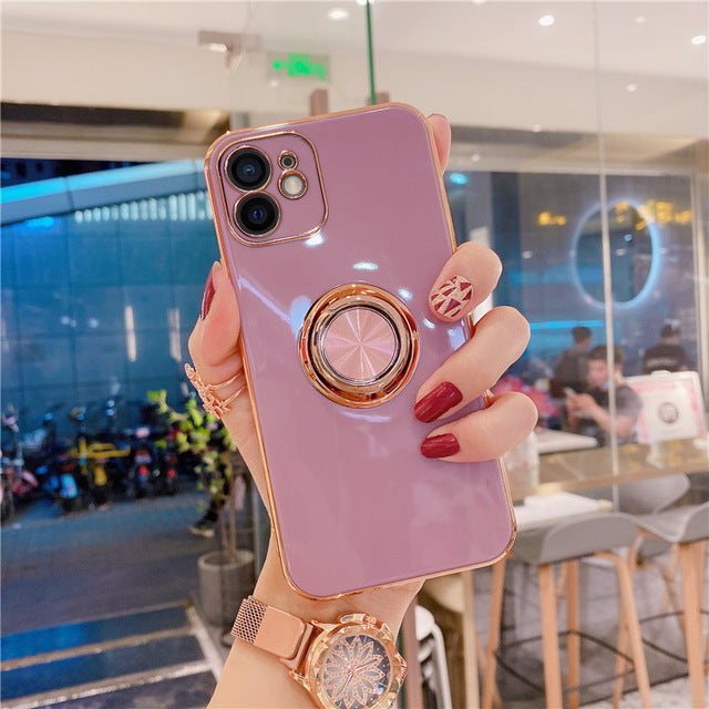 Compatible With Apple, Soft Plating Ring Holder Phone Case