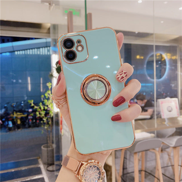 Compatible With Apple, Soft Plating Ring Holder Phone Case