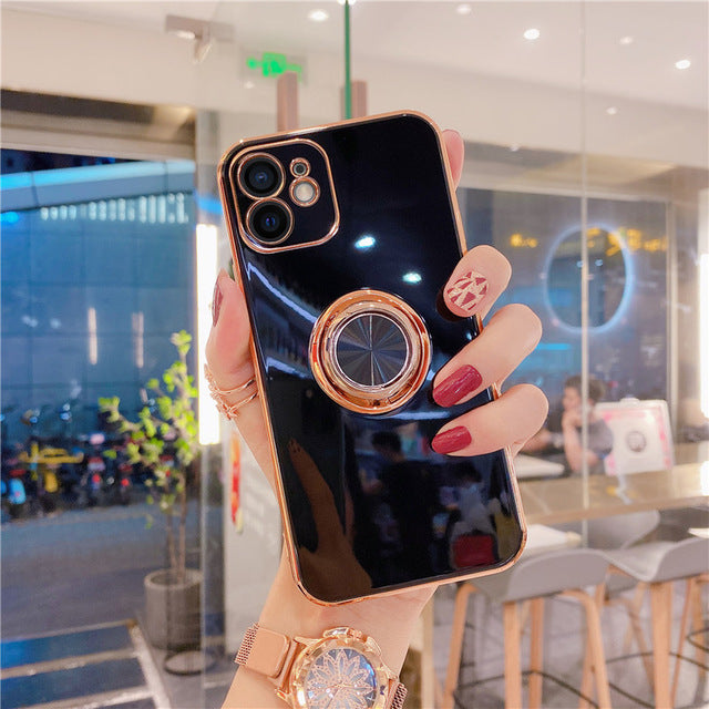 Compatible With Apple, Soft Plating Ring Holder Phone Case